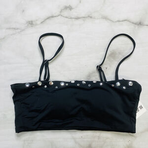 Bar III Nailhead Embellished Studded Bikini Swim Top Size S Black New Bandeau